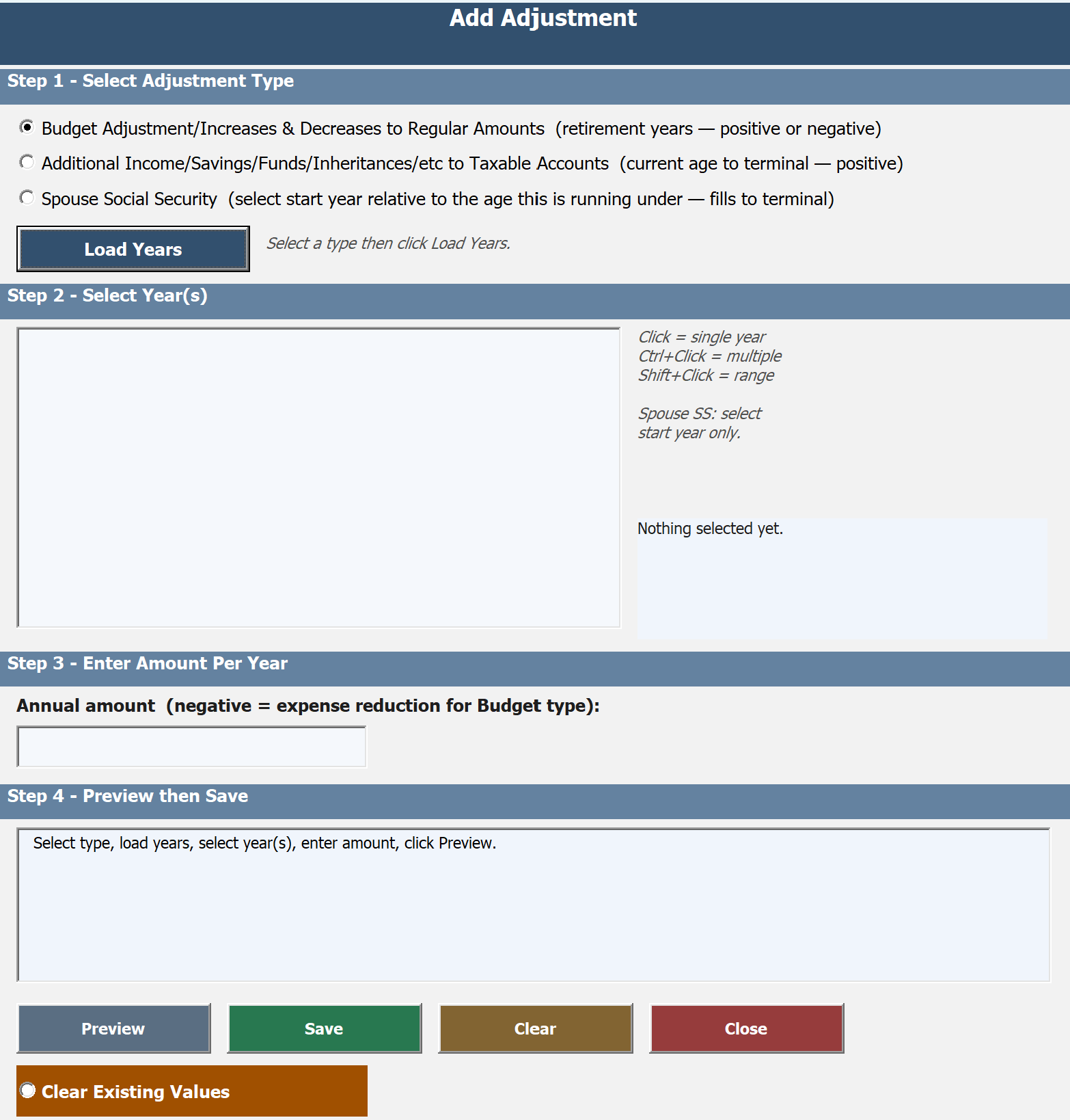 Adjustment form screen